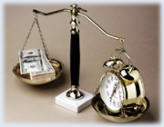 Scale weighing money versus time